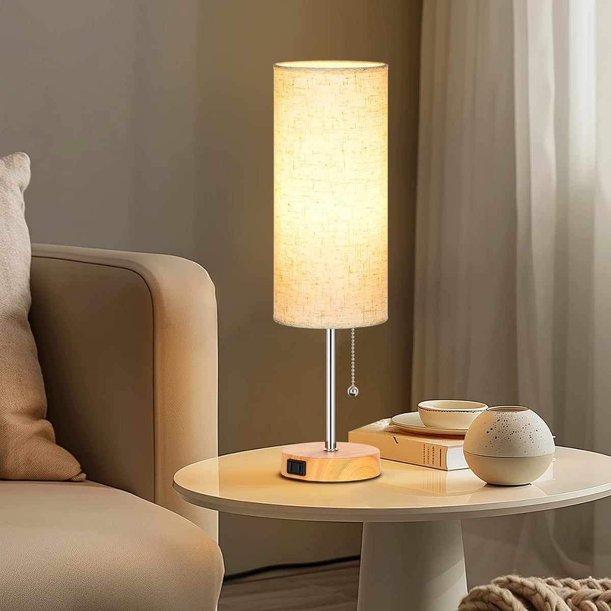 Dott Arts 18" Table Lamp for Bedroom, 3-Color Bedside Lamps with Pull Chain