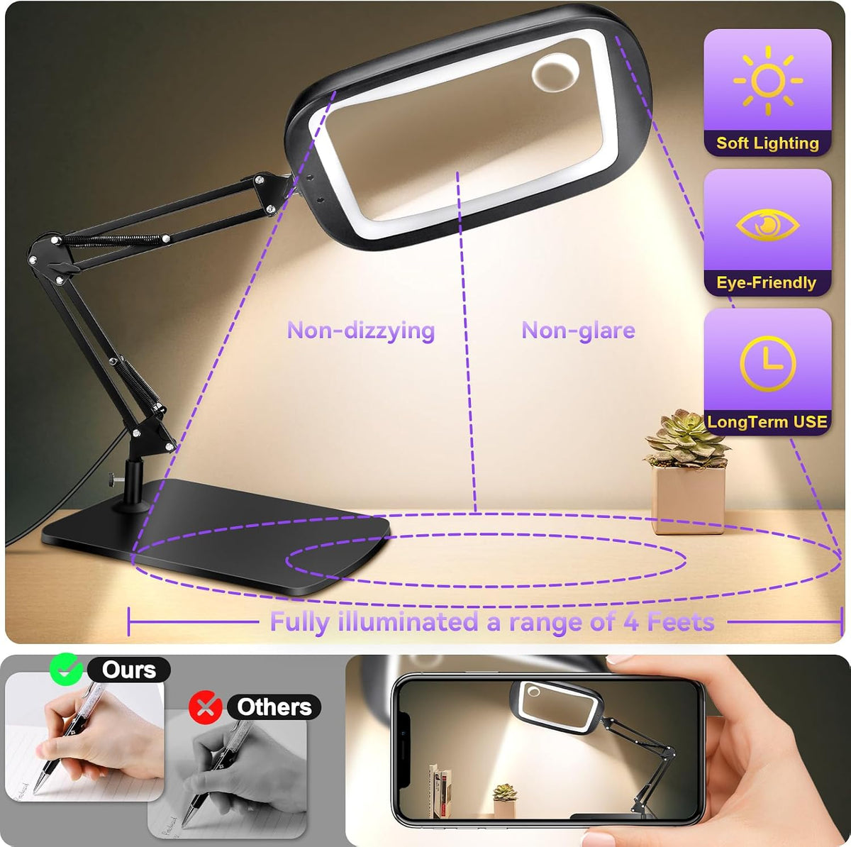 10X 30X Extra Large Magnifying Glass with Light and Stand 7-inch