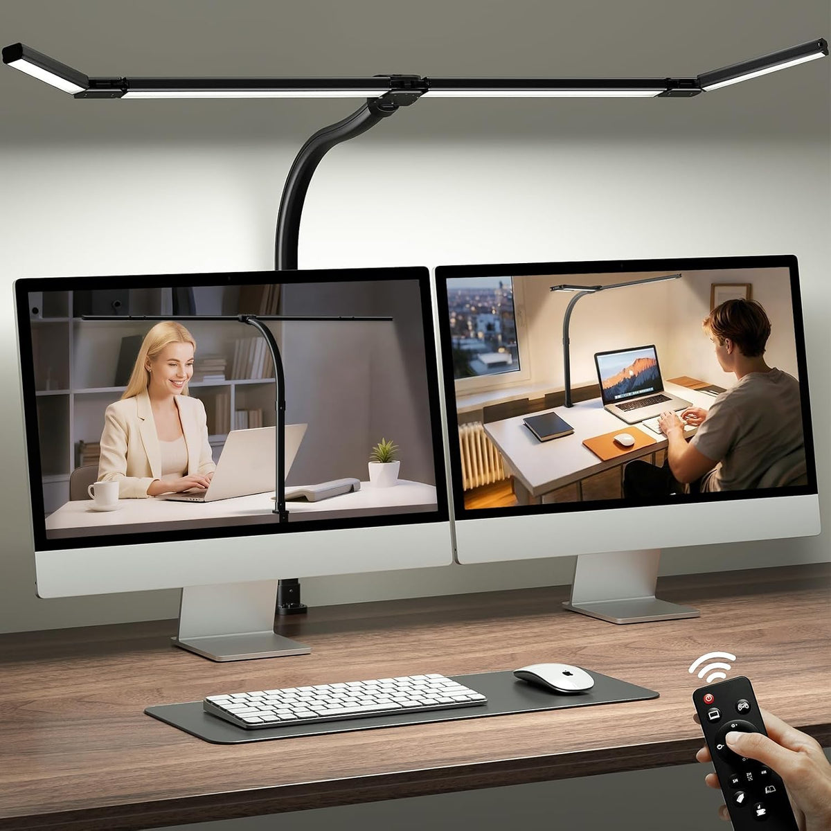 ONEMIX LED Desk Lamp with Clamp, 42-Inch 4-Panel Light for Dual Monitors