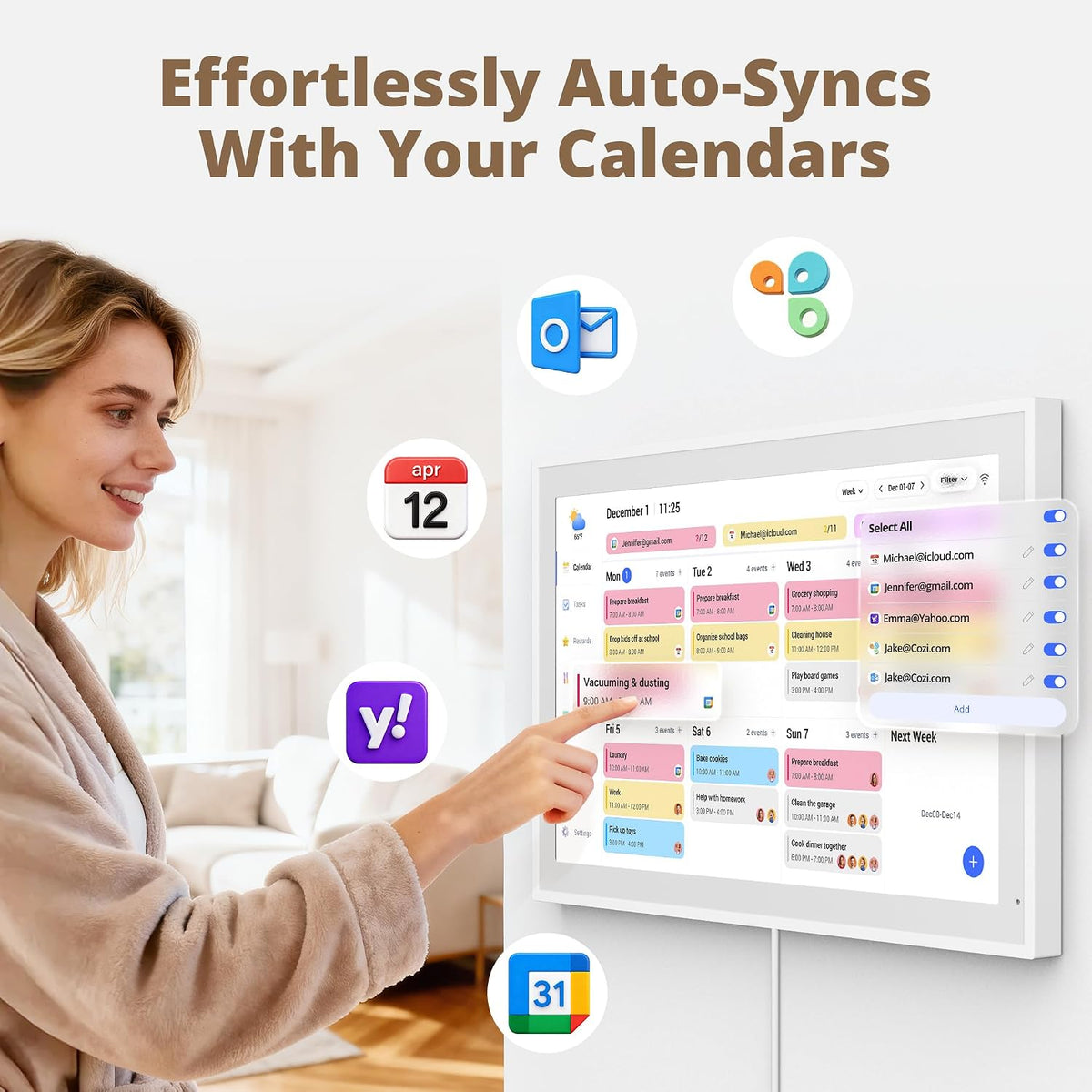 Digital Calendar 21", Electronic Family Chore Planner Wall Desk Touchscreen