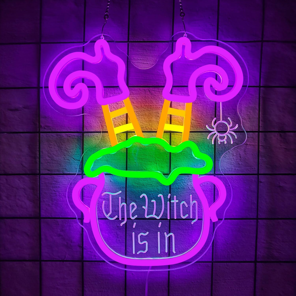 Halloween Neon Sign Dimmable Witch Legs In Cauldron LED Sign The Witch Is In ...