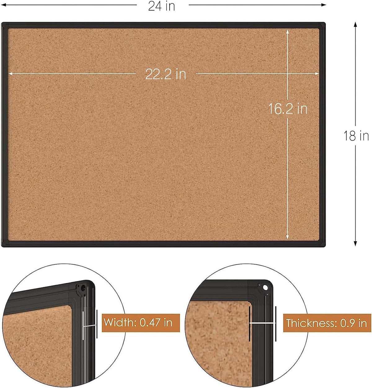 Cork Board Bulletin Board 24 x 18, Black Aluminium Framed Corkboard, Office B...