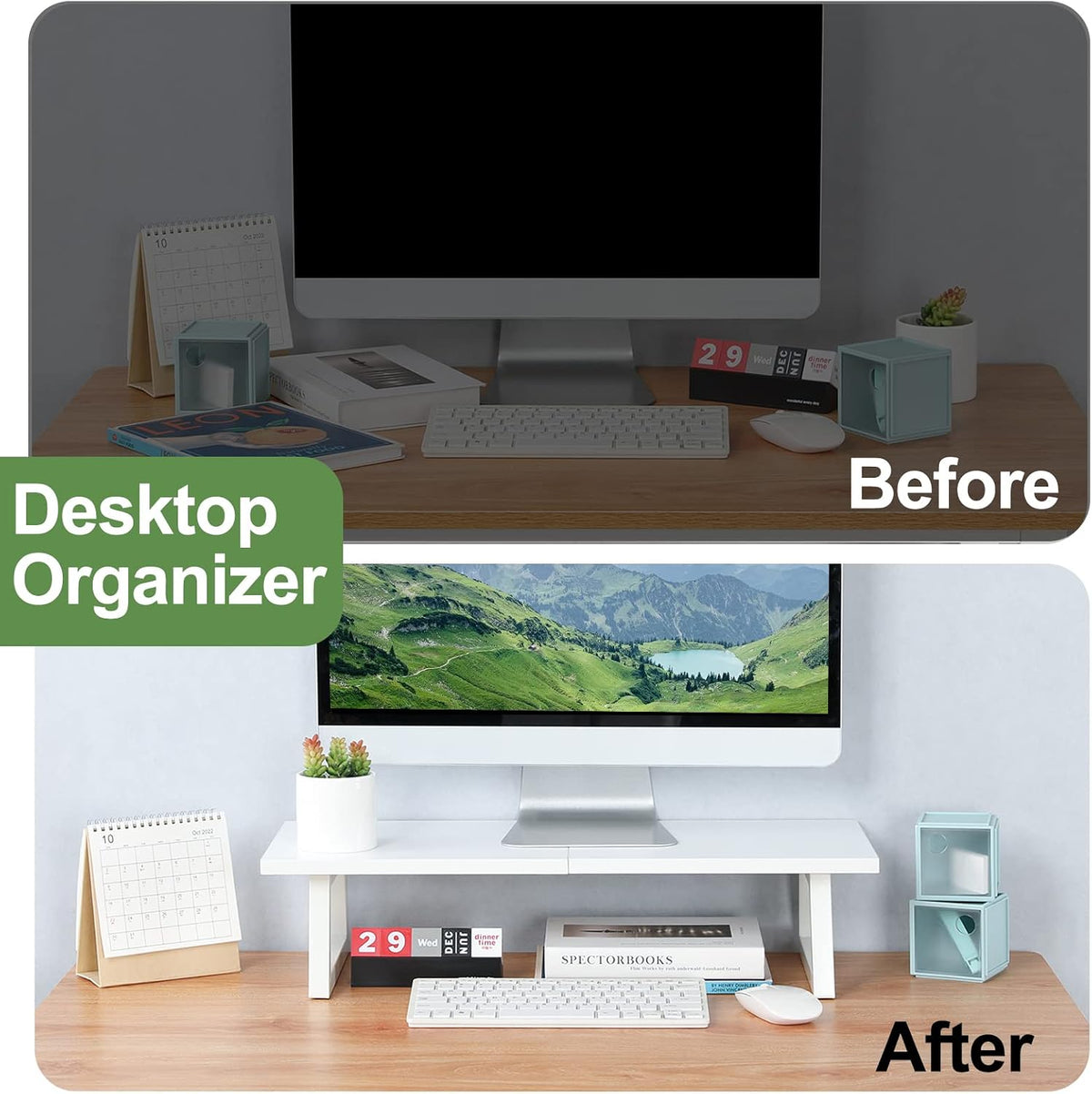 TEAMIX 24 inch Monitor Riser for Desk, Wood & Steel Computer/TV Stand White