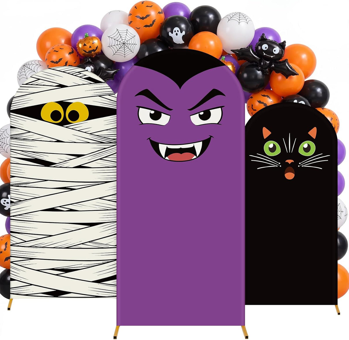 Moukeren 3 Pcs Halloween Black Cat Arch Backdrop Cover, 4ft 5ft 6ft Decor
