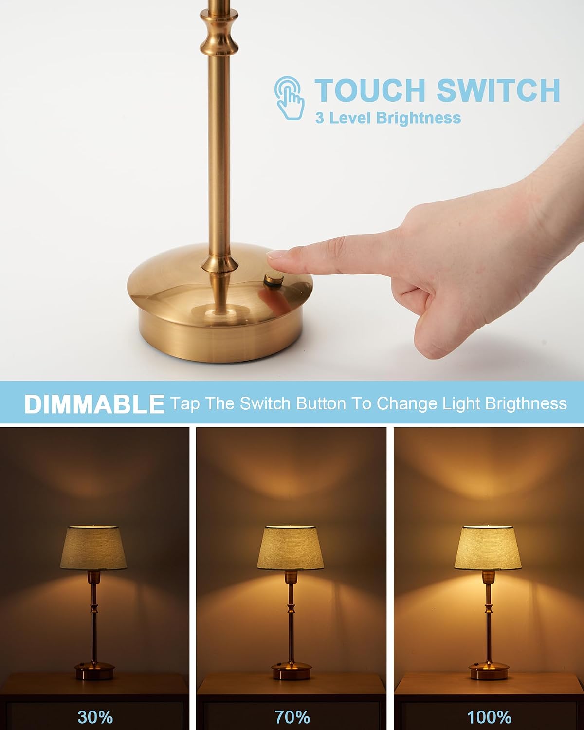 UMEXUS Cordless Rechargeable Table Lamp, Small Battery Operated Table Light