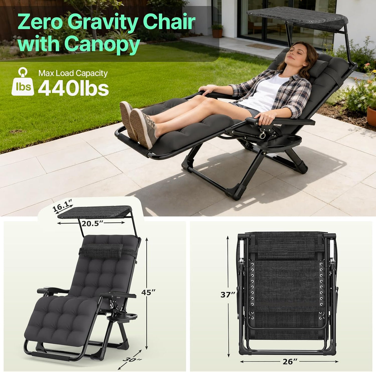 Suteck Zero Gravity Chair with Canopy, Reclining Camping Lounge Chairs