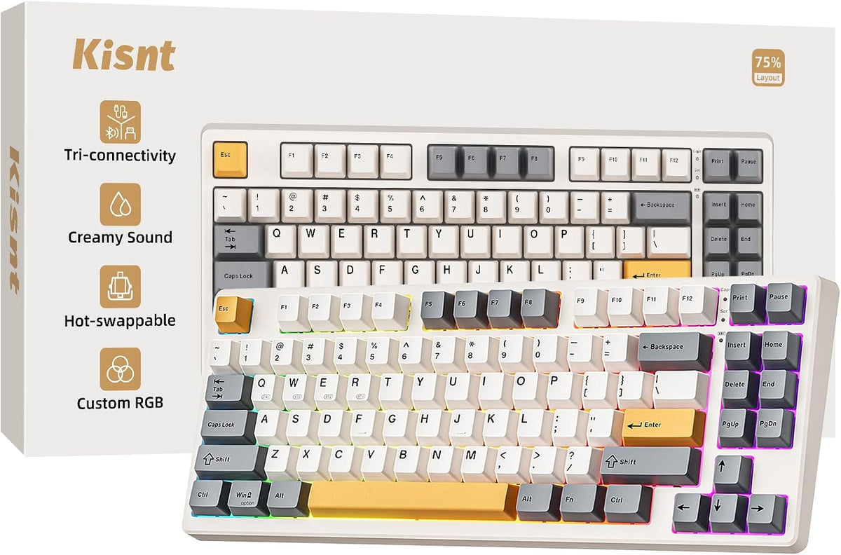 Kisnt KN85 Wireless Mechanical Keyboard, 75% Layout, Bluetooth/2.4GHz/USB-C, ...