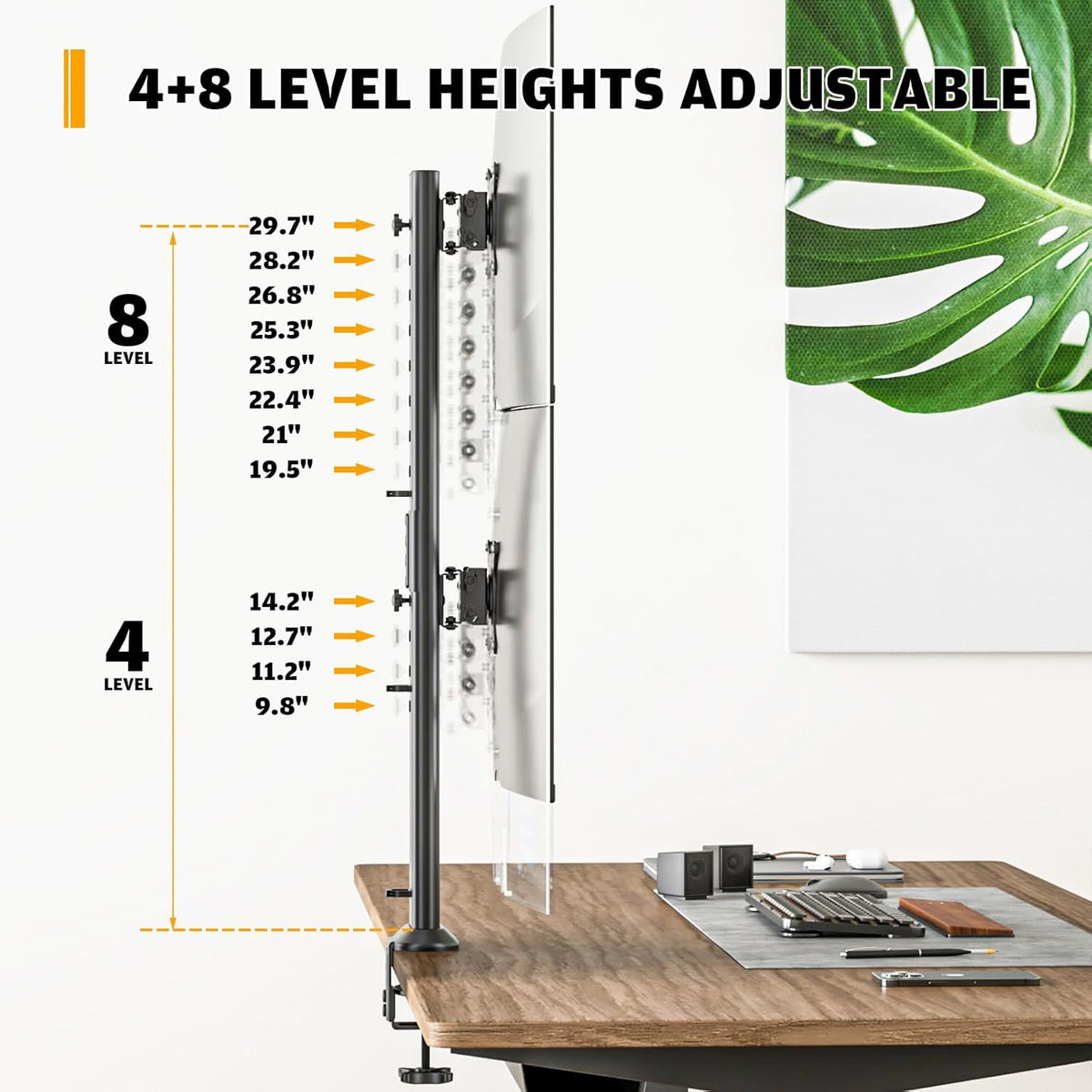 HEMUDU Dual Monitor Articulating Desk Mount Arm Stand - Vertical Stack Screen...