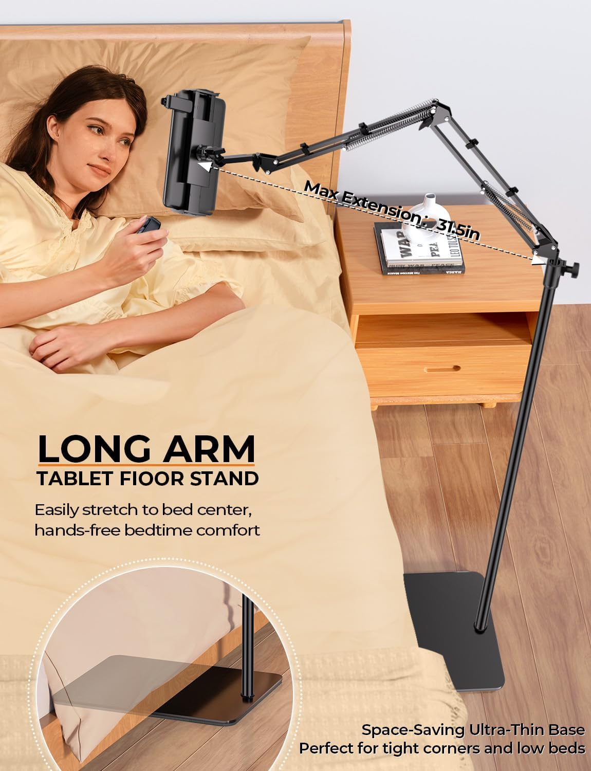 Tryone Tablet Floor Stand for Kindle Holder: E-Book Bed Mount with Page Turne...