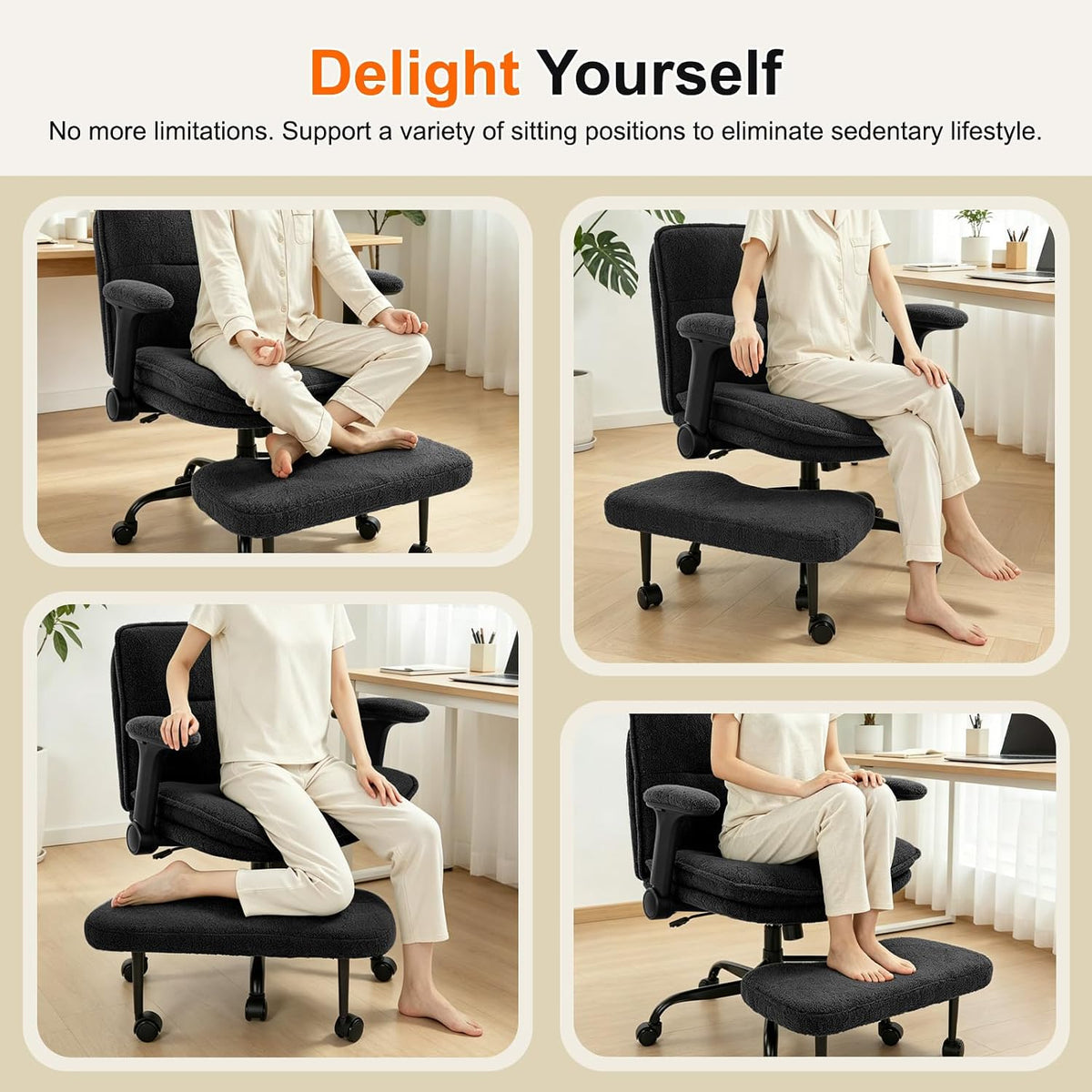 IWMH Cross Legged Office Chair with Flip-up Armrests for ADHD, Extra Wide