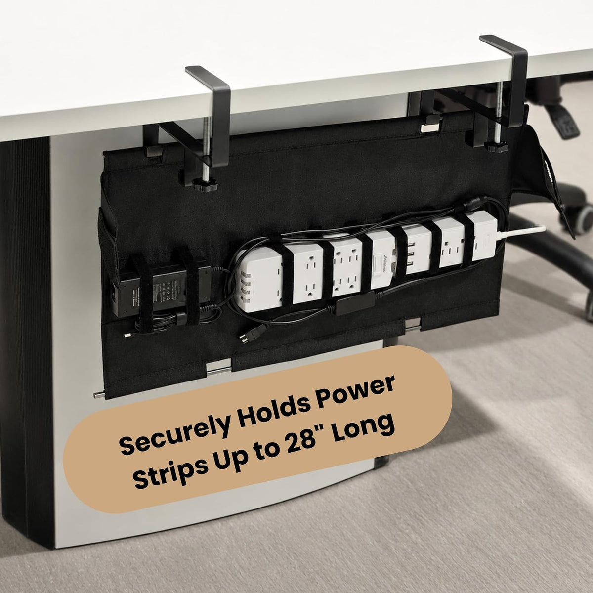 No Drill Under Desk Cable Management Tray 28"– Reinforced Steel Base