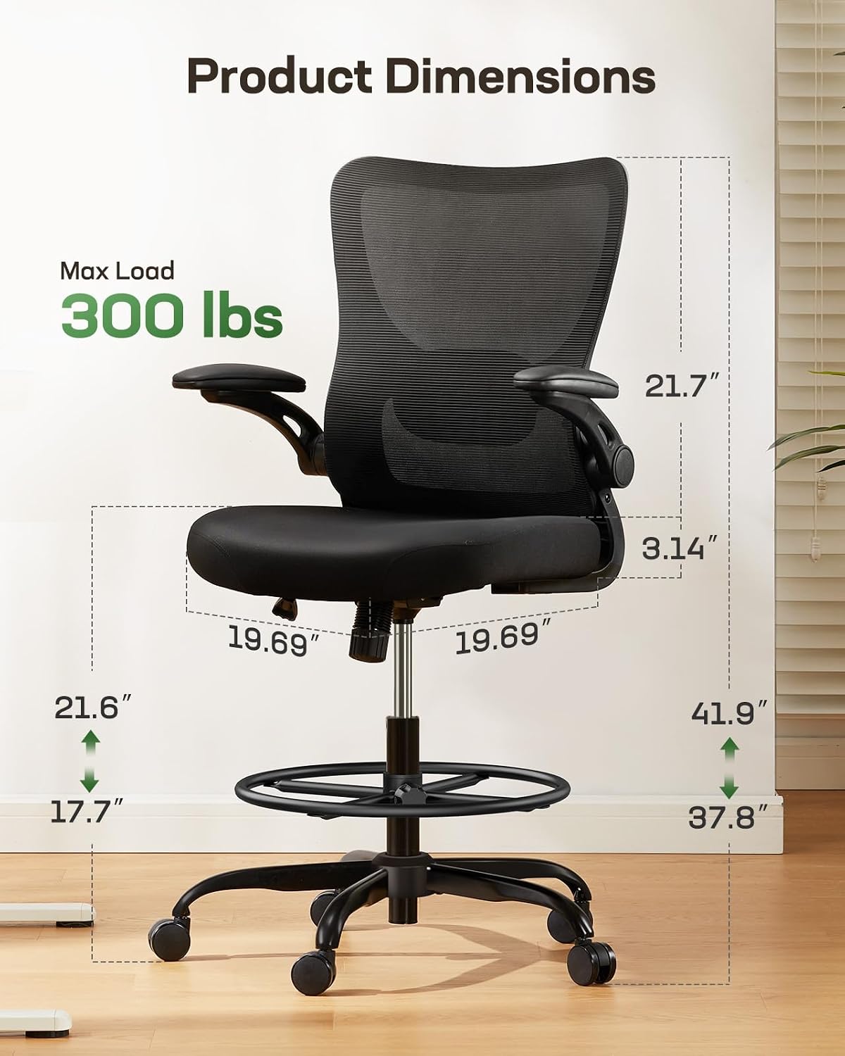 Marsail Drafting Chair, Tall Office Chair with 2D Lumbar Support, Standing De...