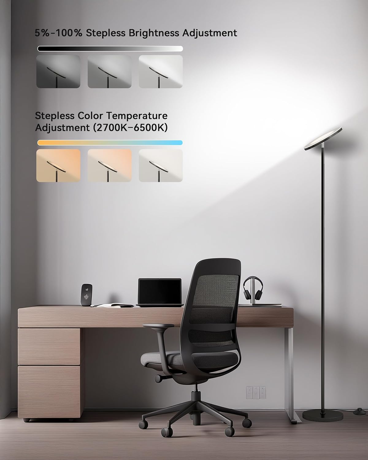 JOOFO LED Floor Lamp for Living Room, Torchiere Lamp with Compact Remote