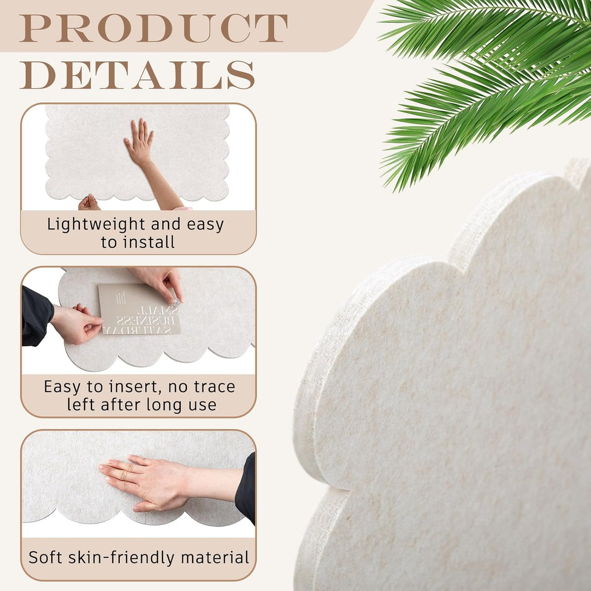 Mooliwe Scalloped Felt Bulletin Cork Board Foldable Beige 72 x 48 Inch