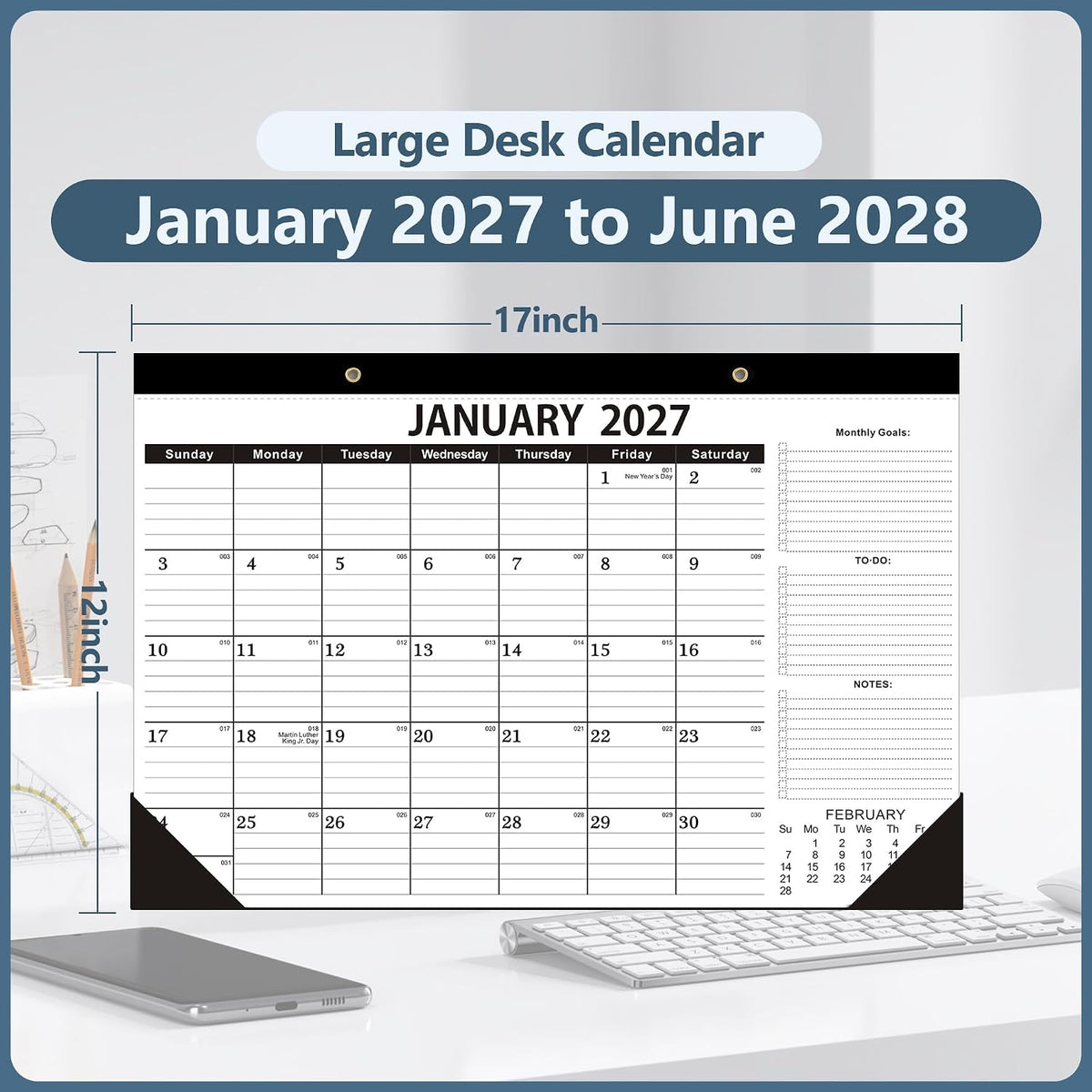 Desk Calendar 2027,January 2027 to June 2028,2027 Desk Calendar 2027-12x17&qu...