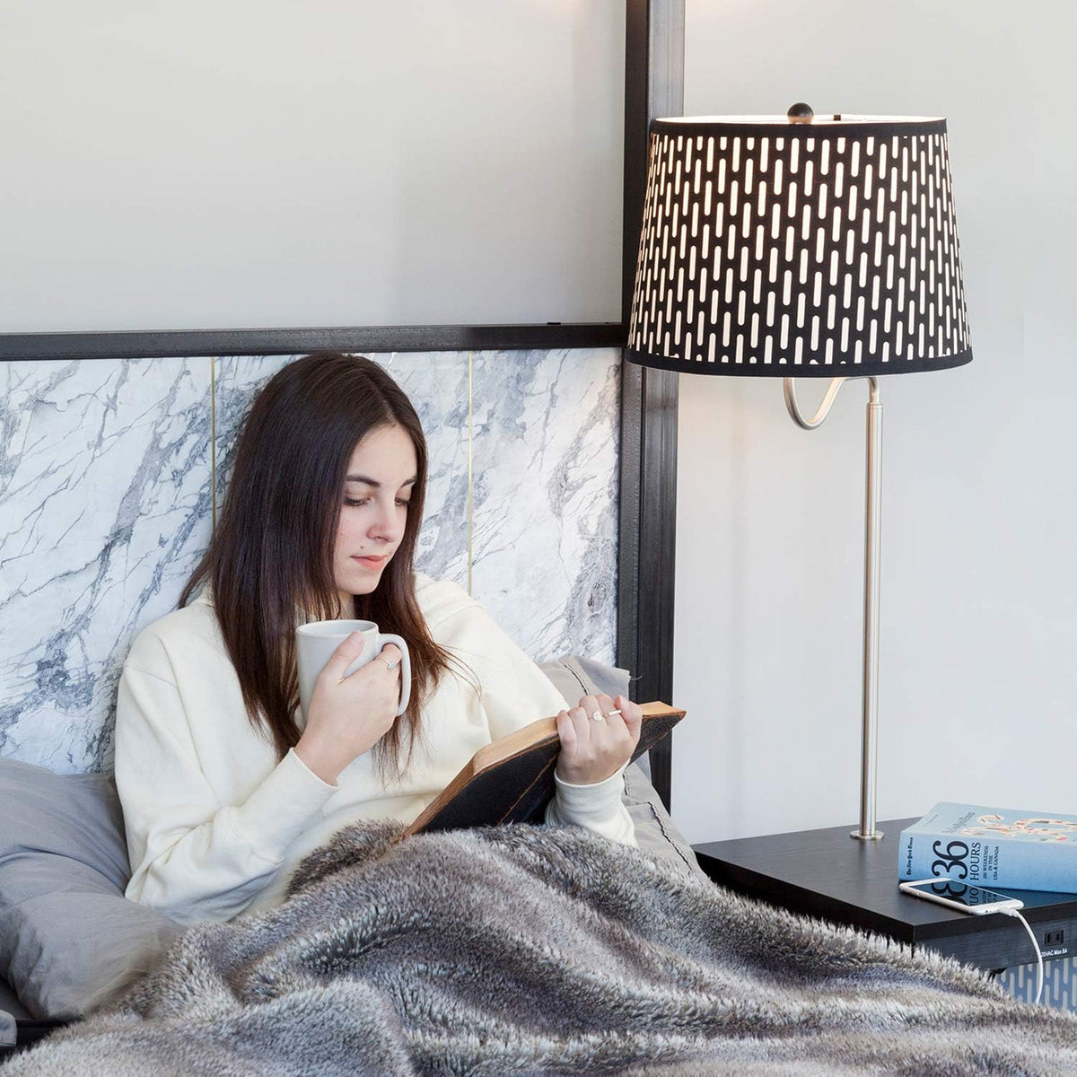 Brightech Madison Side Table with Lamp Combo with LED Bulb, Desk Lamp with US...