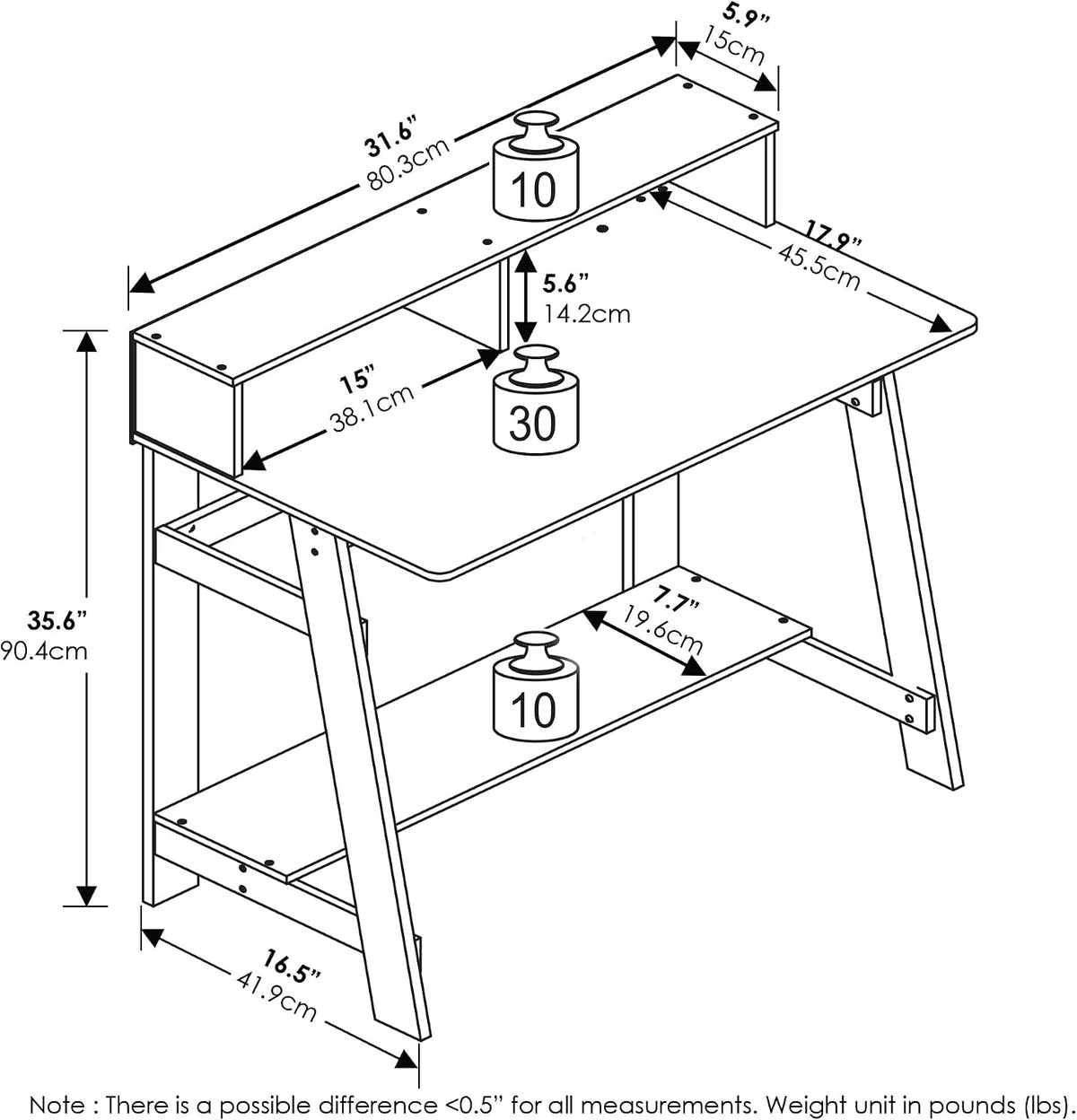 Furinno Simplistic A Frame Computer Desk, Regular, White