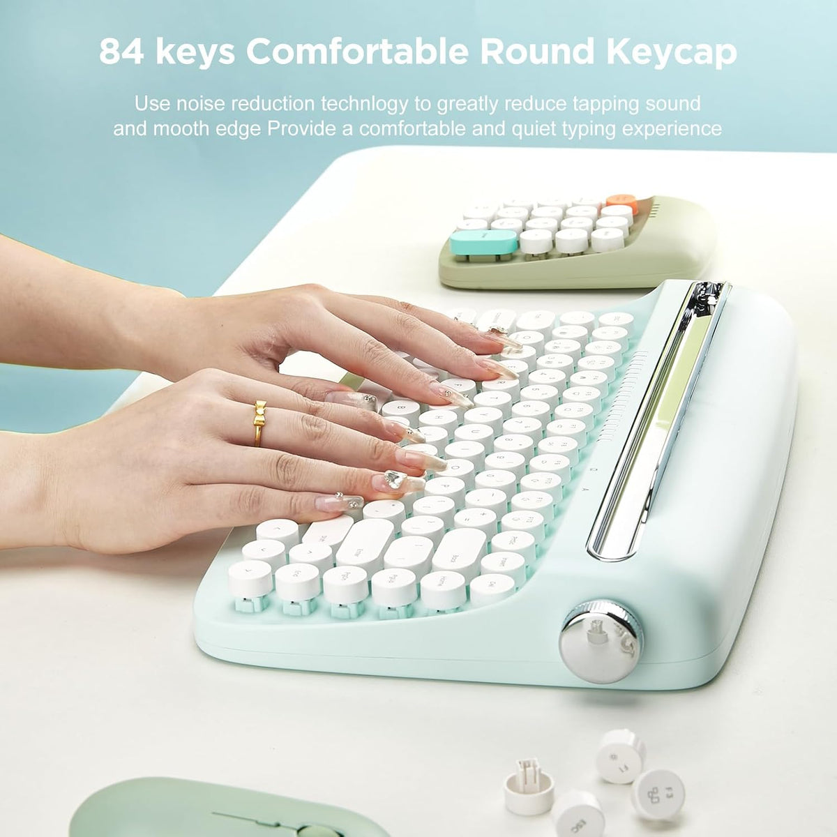 YUNZII ACTTO B303 Wireless Retro Typewriter Bluetooth Keyboard(Sweet Mint)
