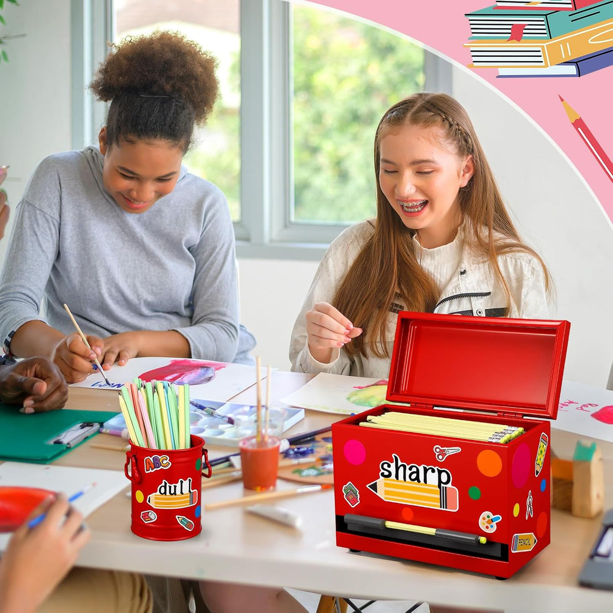 Mifoci 8 Pcs Pencil Dispenser for Classroom Stainless Steel, Red