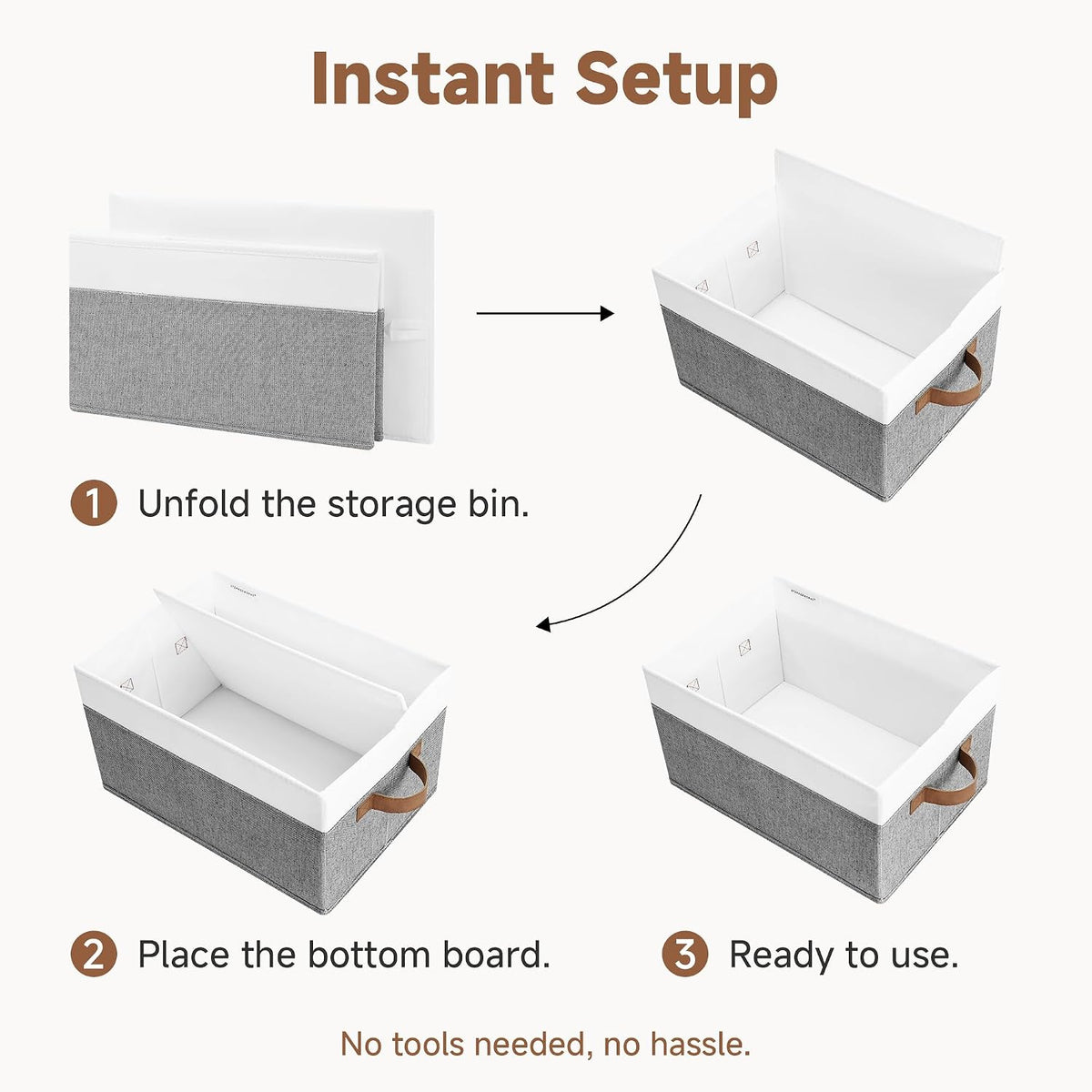 StorageWorks Closet Storage Bins, Gray&White, Large, 3-Pack