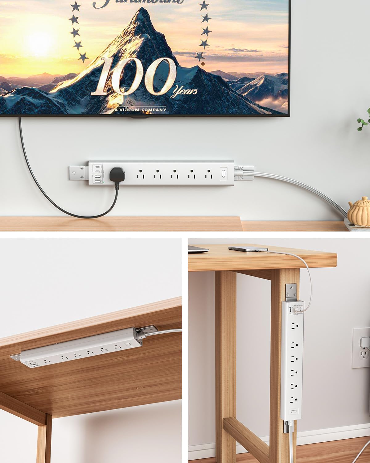 360° Mountable Surge Protector Power Strip with 4 USB Ports (2 USB C), 6 FT E...