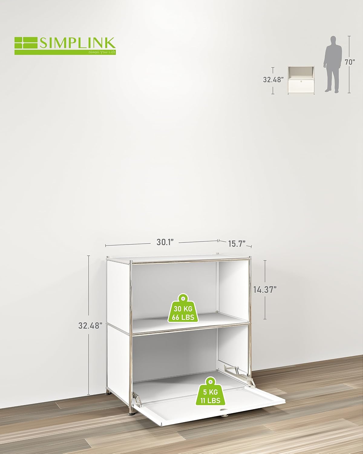 32.5-Inch Flip-Top Storage Cabinet with Detachable Wheels, Metal Side Table a...