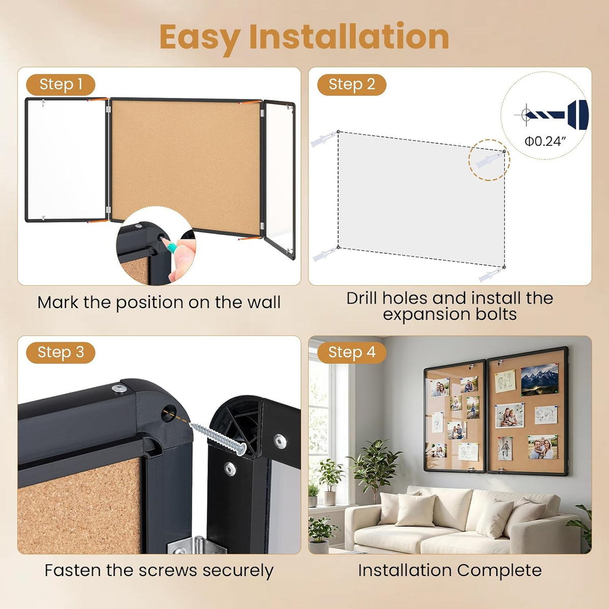 Goplus Enclosed Bulletin Board, 47.5” x 35.5” Lockable Cork Notice Board