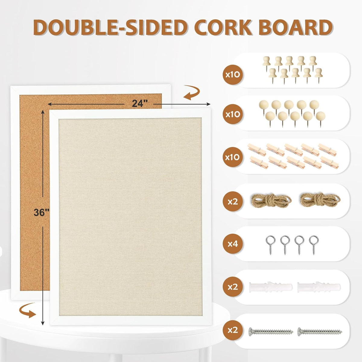 Double-Sided Wood Framed Cork Board with Linen, 36" x 24"