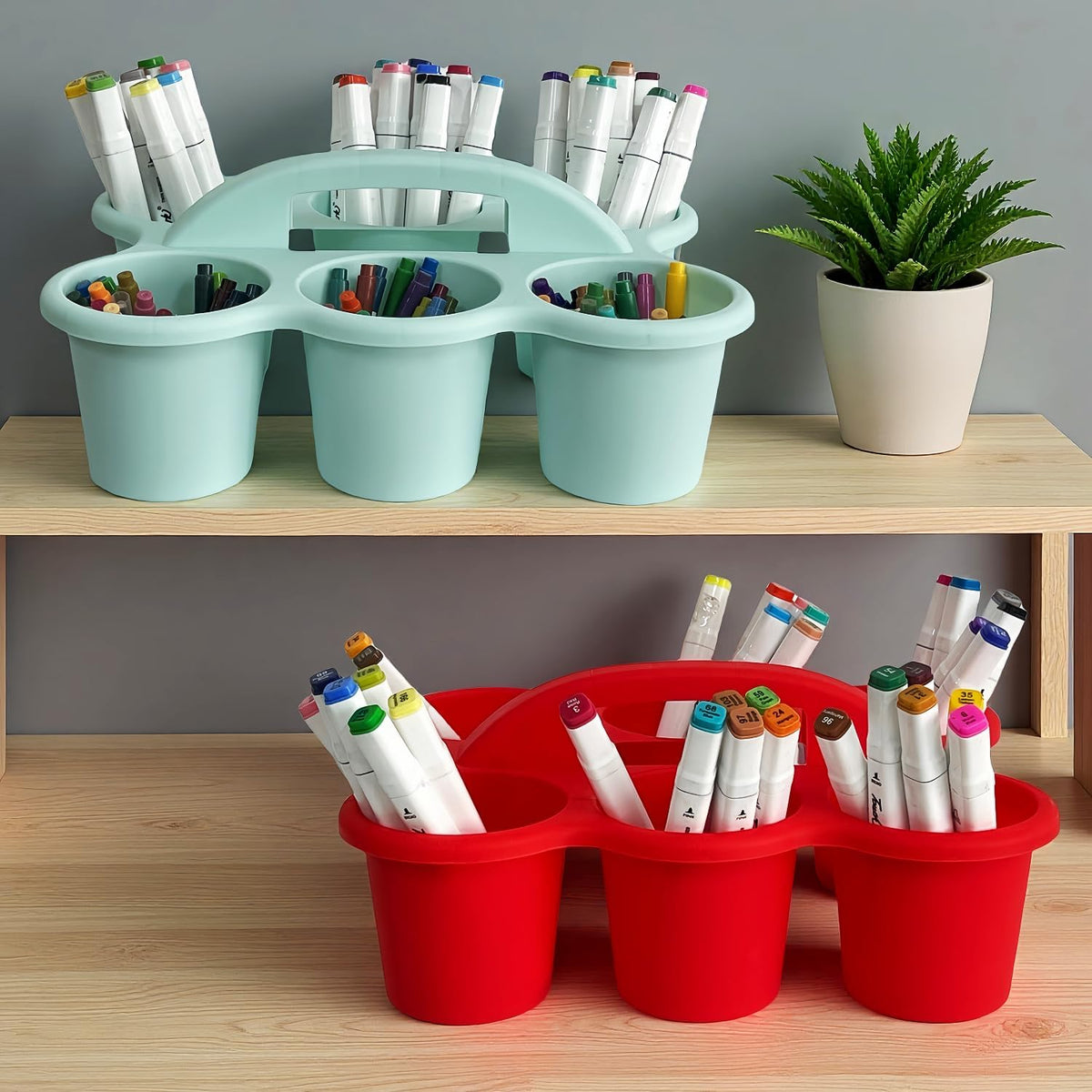 6 Pack Plastic Classroom Caddy Organizer with Handle,6 Compartment, Rainbow