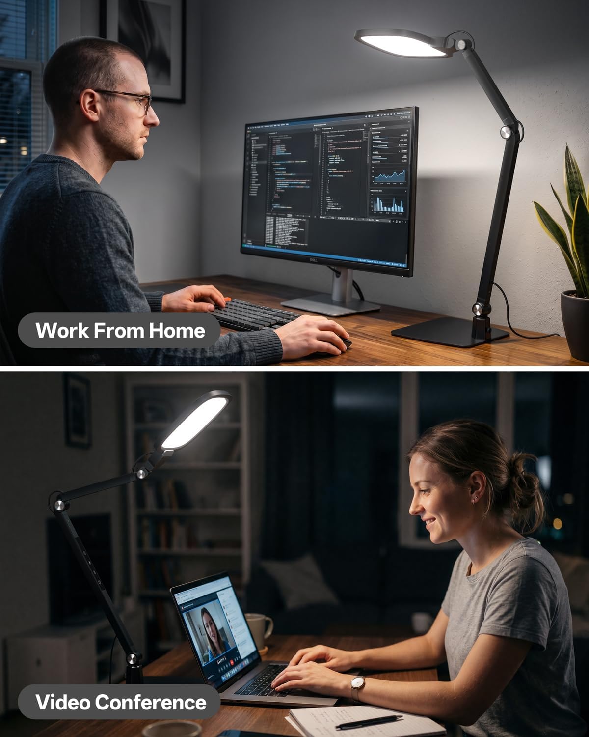LED Desk Lamp for Home Office Video Calls, Reading, Swing Arm Task Lights