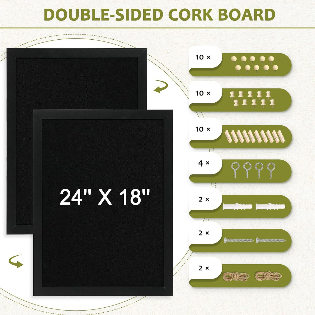 Double-Sided Wood Framed Cork Board with Linen, 24" x 18"(Black)