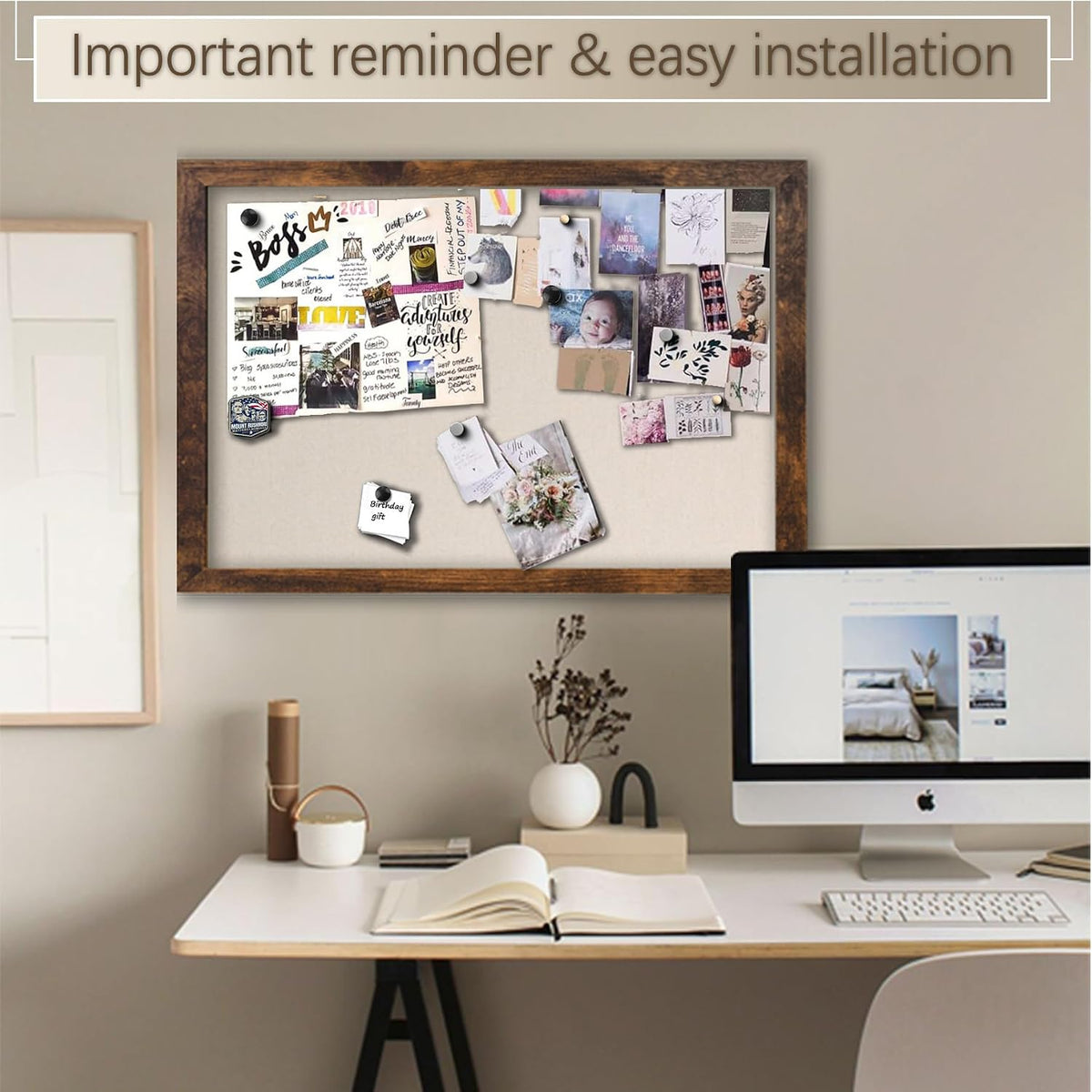 Large Magnetic Bulletin Board 36 x 24 Inch for Wall,Rustic Framed Cork Board ...