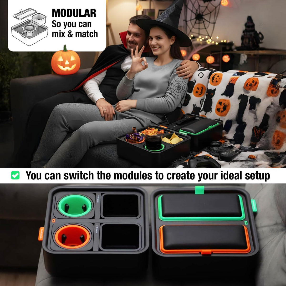 CouchConsole Original Tray - Drinks & Snacks Sofa Caddy with Armrest, Tab...