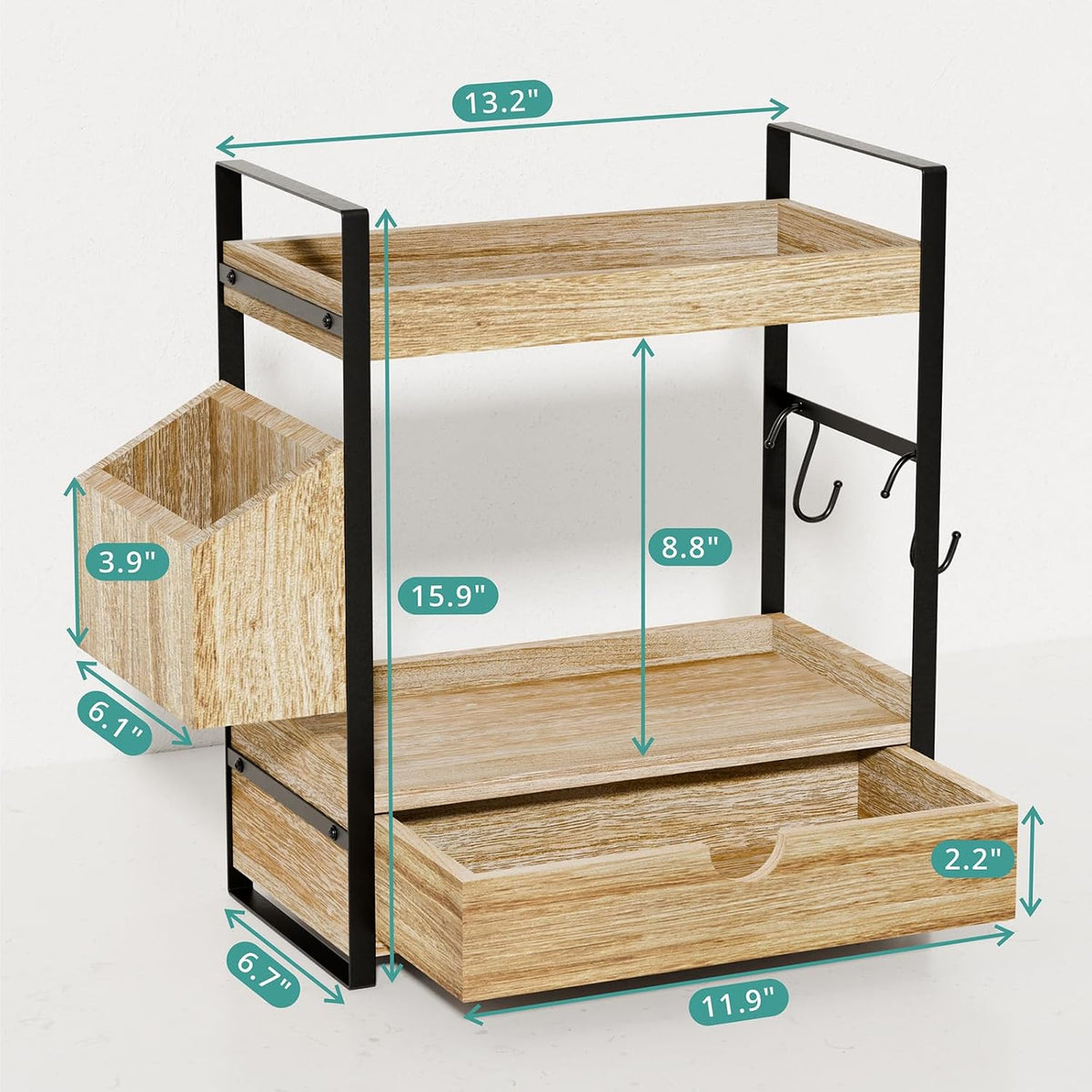 Kottwca 2-Tier Bathroom Counter Organizer with Drawer, Wooden Vanity Shelf