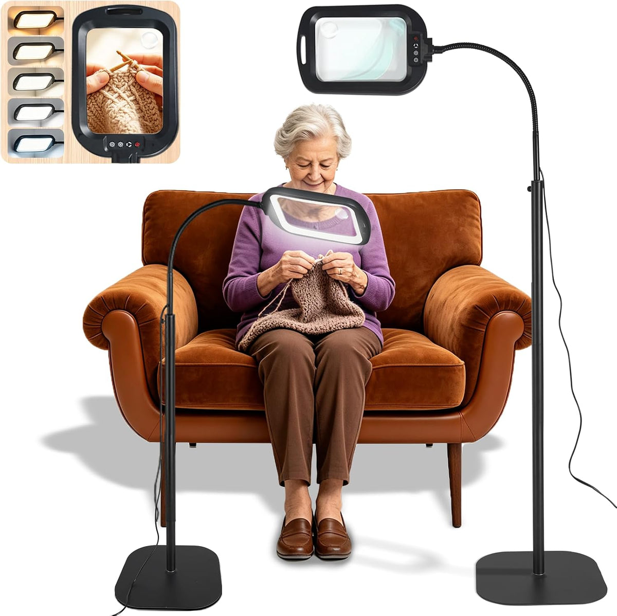30X 10X Extra Large Floor Magnifying Glass with Light and Stand Hands Free