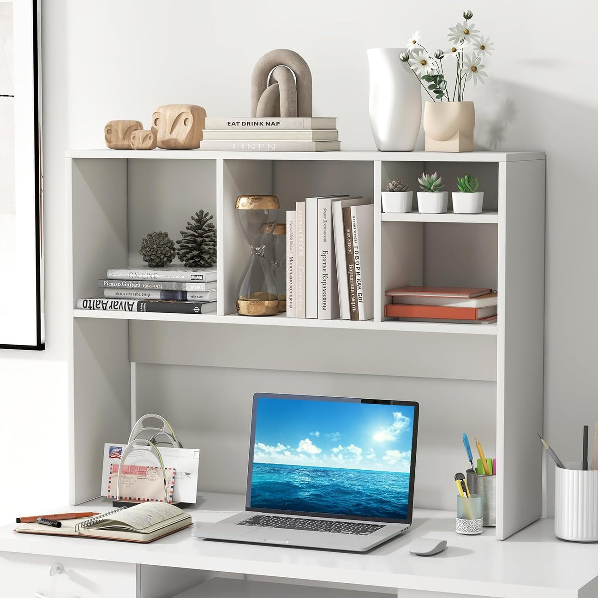 GIANTEX Desktop Bookshelf, Countertop Storage Hutch with 4 Shelves for Comput...