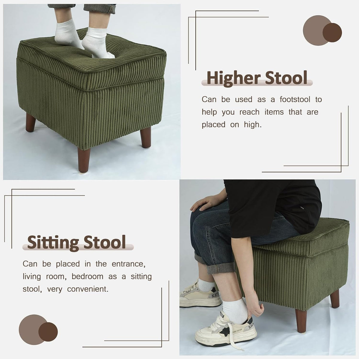 FAGAGA Storage Ottoman with Adjustable Lid, Corduroy Foot Rest