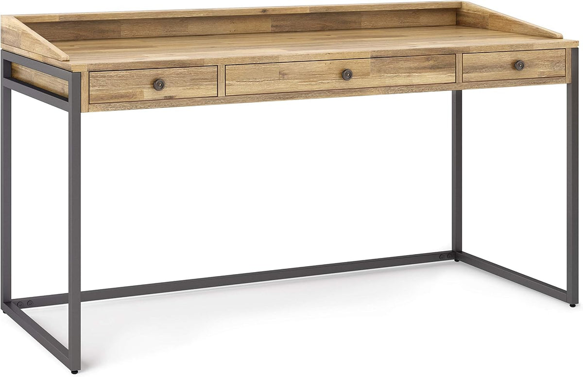 SIMPLIHOME Ralston 60" Wide Solid Acacia Wood Writing Desk in Golden Wheat