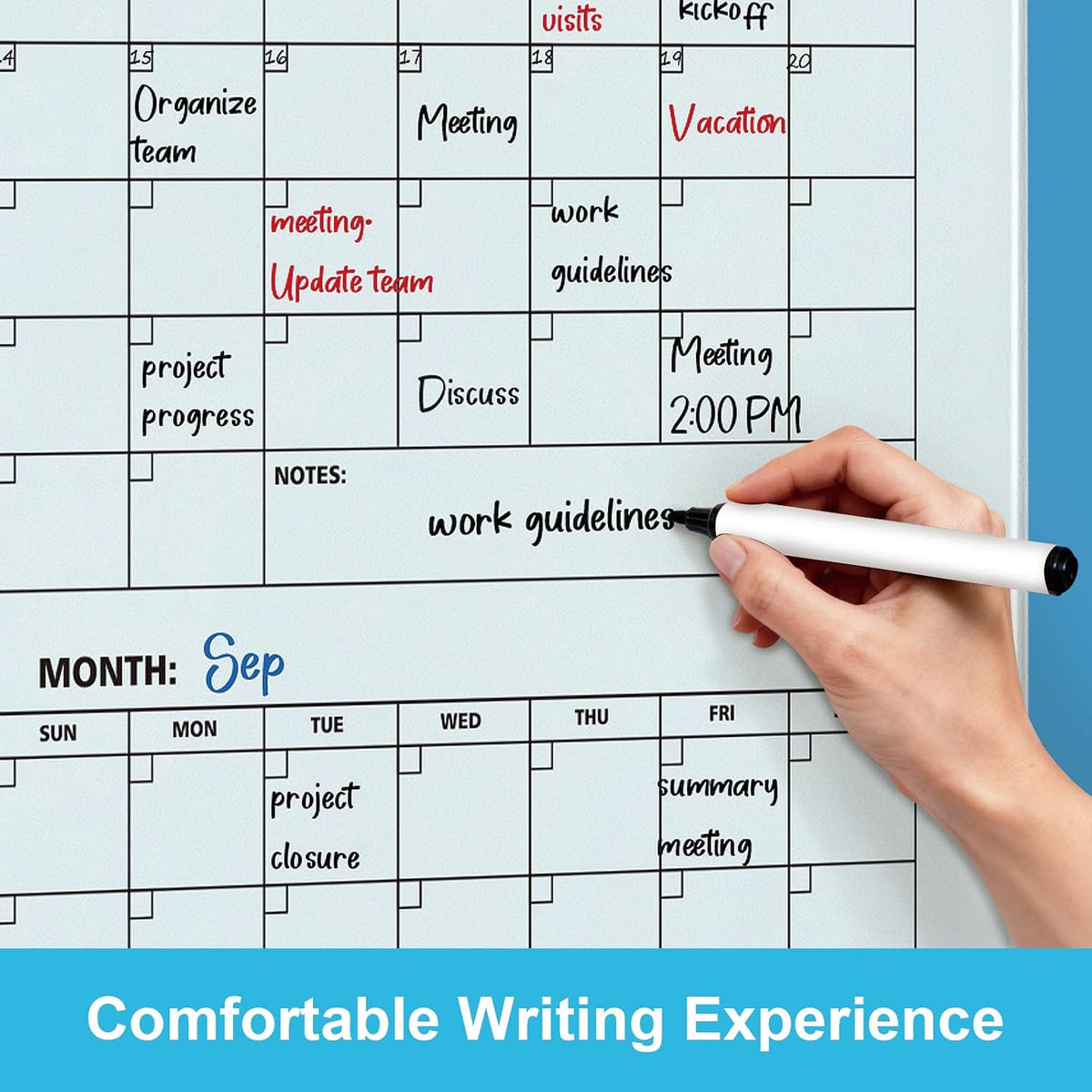 Wingwise Glass Calendar Whiteboard, 72 x 48 Inches Dry Erase Planner Board