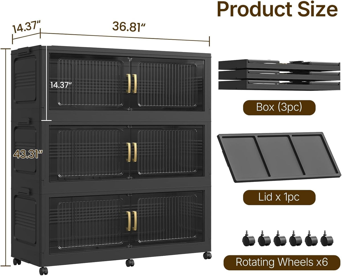 210Gal Extra Large Stackable Storage Bins with Lid, 840QT Foldable Collapsibl...