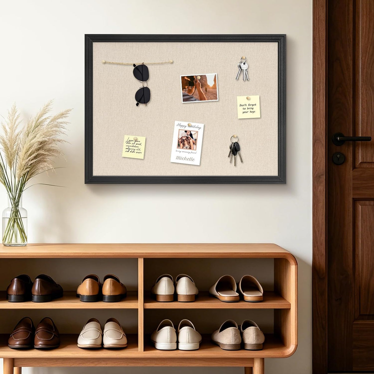 DOLLAR BOSS 24"x18" Linen Cork Board Decorative Bulletin Board, Black