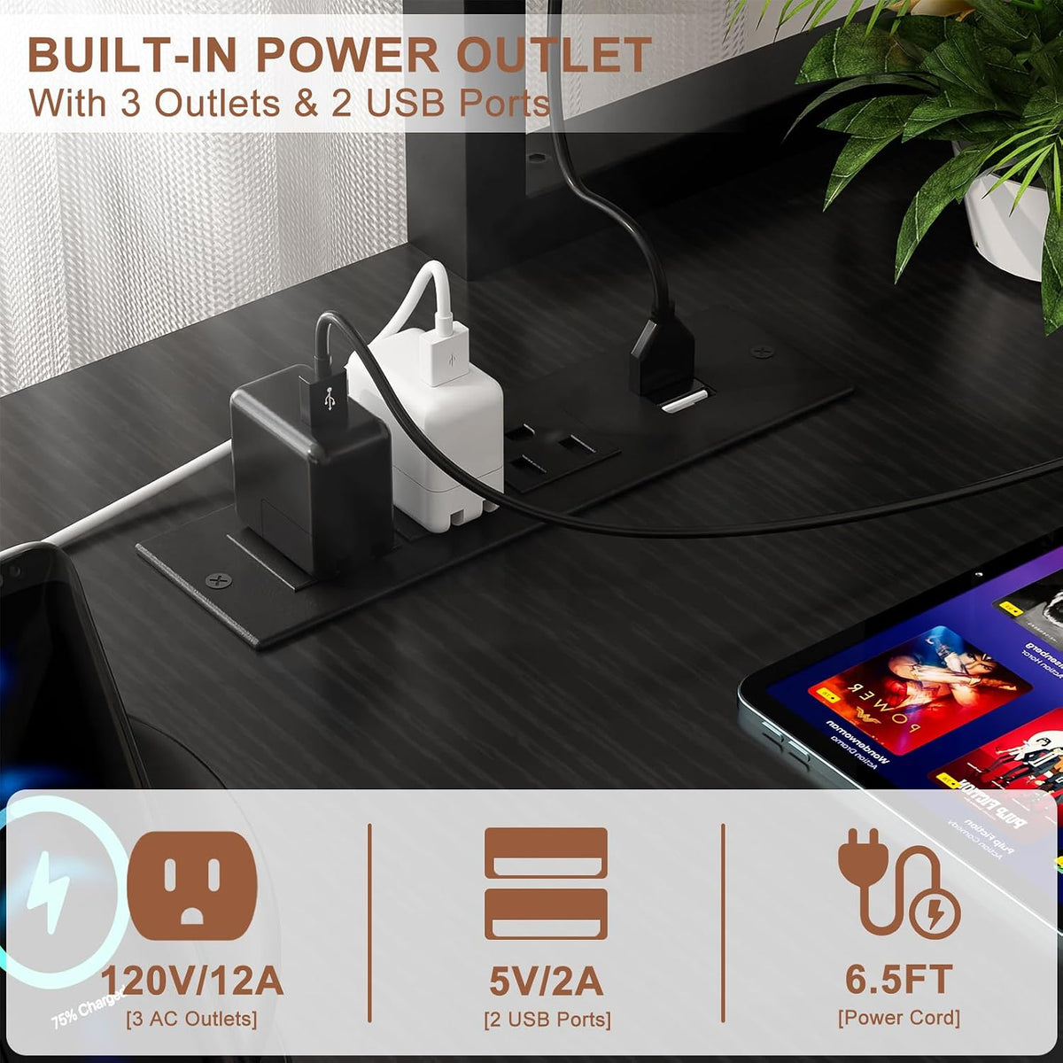 Aheaplus 59" L Shaped Desk Gaming Desk with LED Light & Power Outlet...