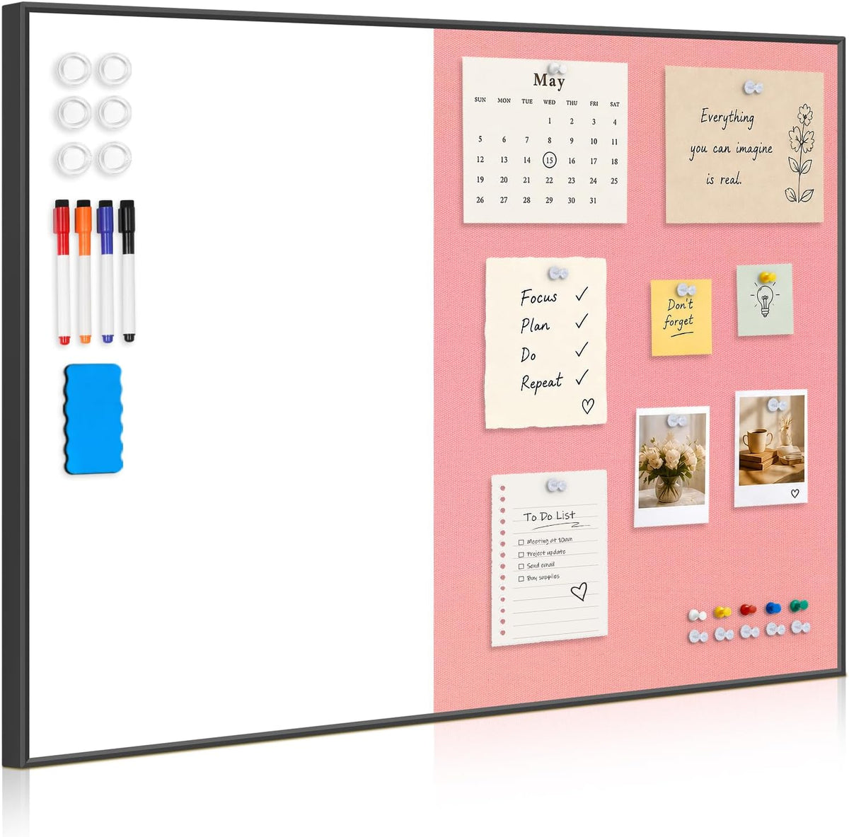 Whiteboard Bulletin Board Combo, 24"x18" Dry Erase Linen Cork Board