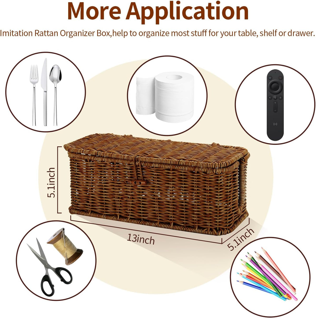 Cable Management Box, Desk Handwoven Rattan Cord Hider Cable Organizer Box Wi...