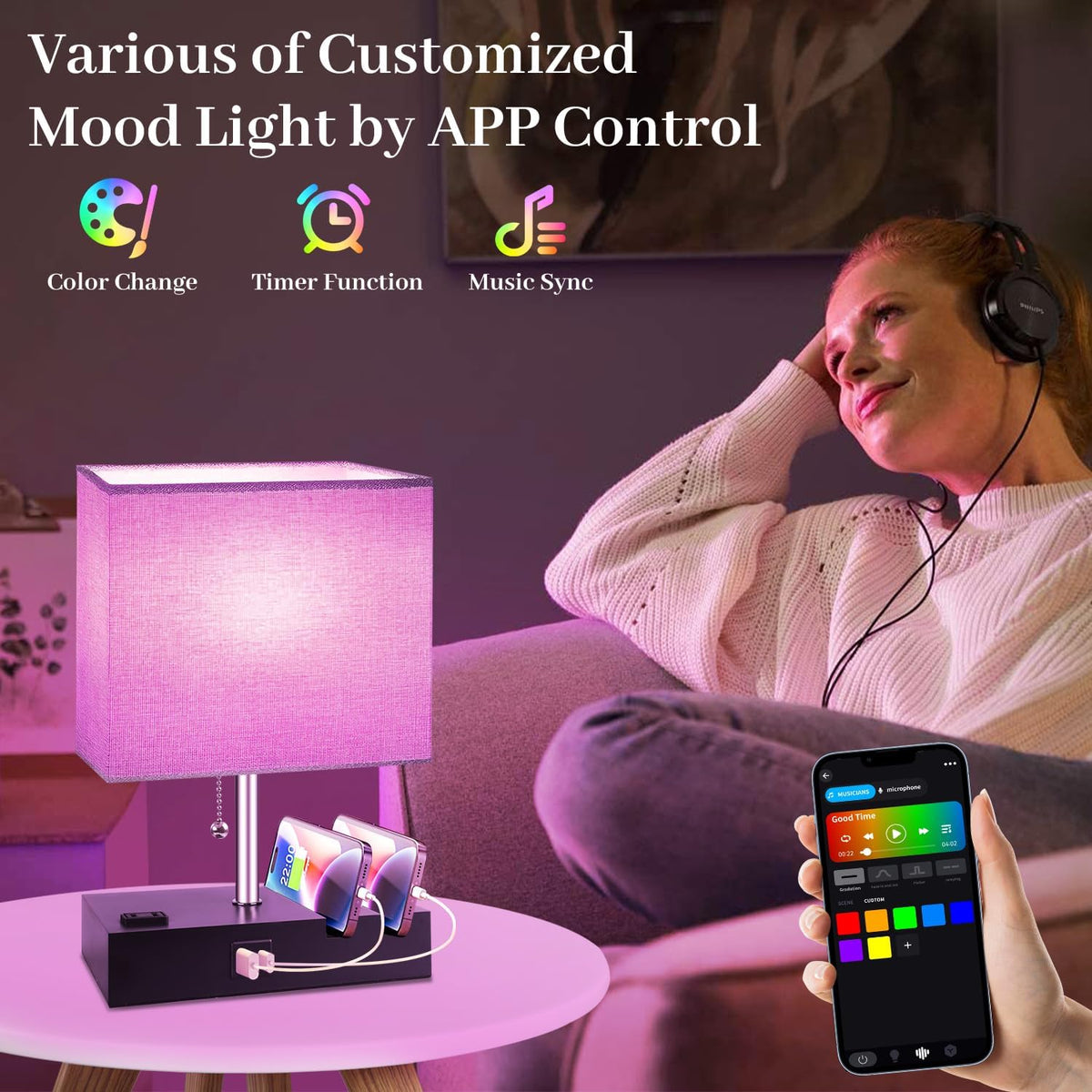 Smart RGB Dimmable Table Lamp Compatible with Alexa&APP&Remote Contro...