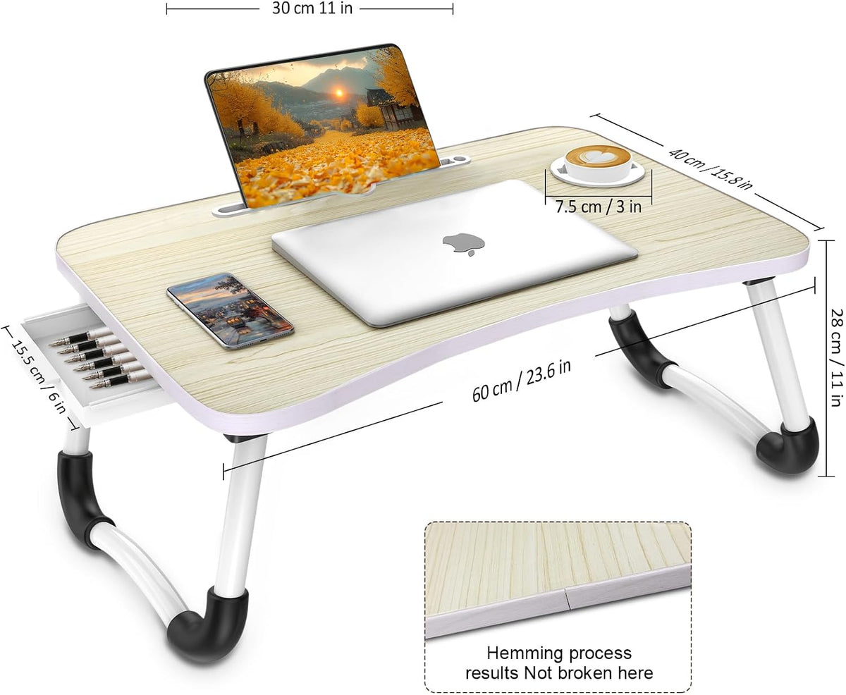 Fayquaze Portable Foldable Laptop Bed Desk with Storage Drawer and Cup Holder...