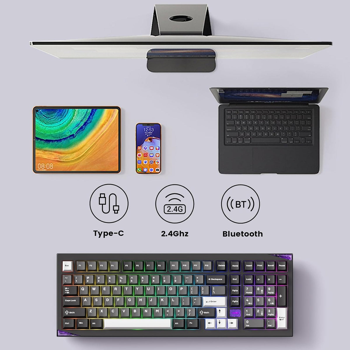 Akko Gem 02 QMK/VIA Aluminum Mechanical Keyboard Tri-Mode RGB Hot-swappable W...