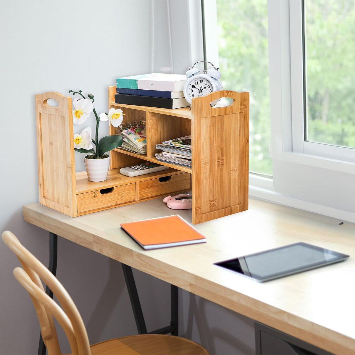 Eorbow Bamboo Desktop Bookshelf, Expandable Counter Bookcase, Storage Shelves...