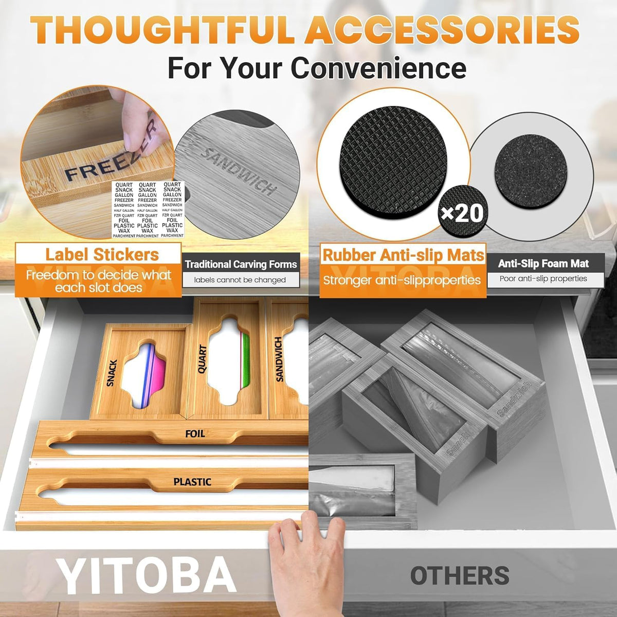 6 In 1 Bag Storage Organizer With Foil and Plastic Wrap Dispenser