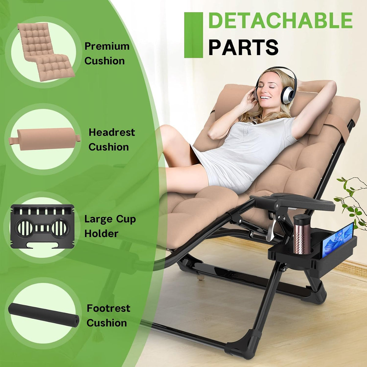 ZENPETIO Oversized Zero Gravity Chair, 33In XXL 500LBS with Cushion